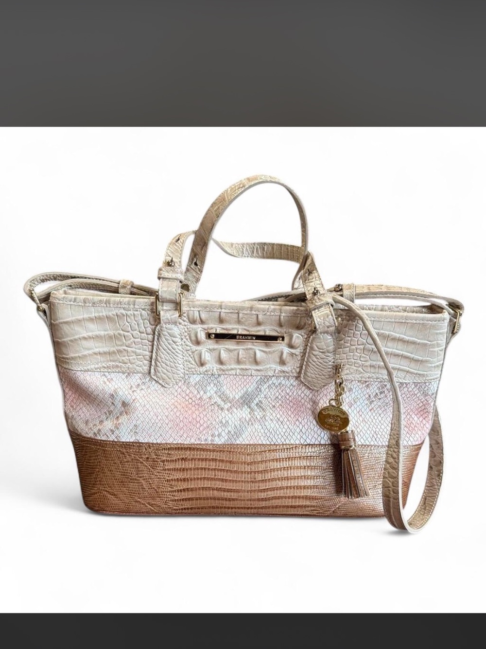 Brahmin Mini Asher Pink Madera Crocodile & Snake Handbag